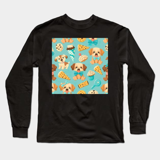 Puppies and treats pattern Long Sleeve T-Shirt by Stickandteach